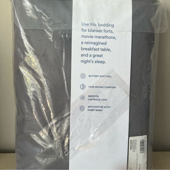 New The Company Store Stone Gray WrinkleFree Sateen King Duvet Cover 100% Cotton - Picture 8 of 10